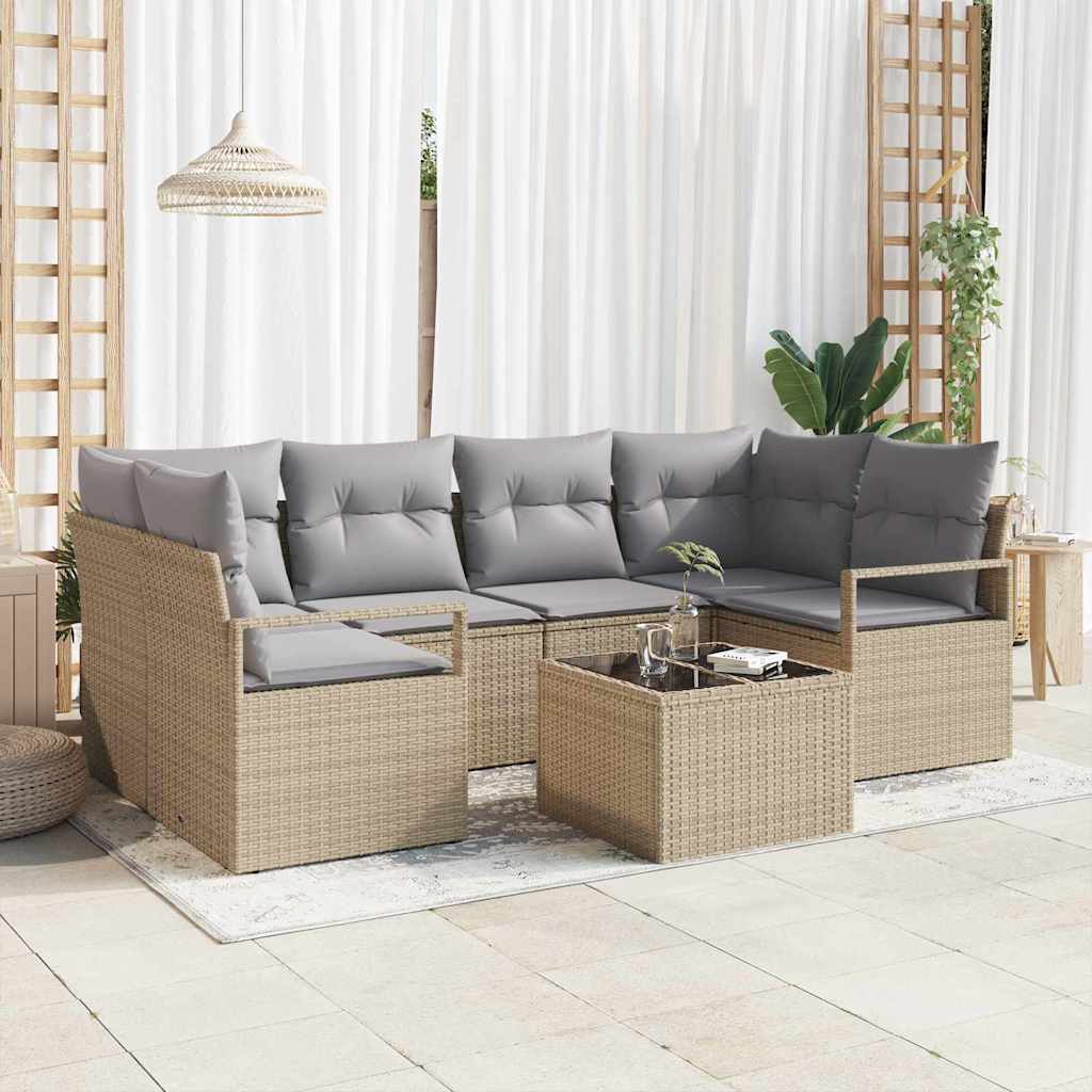 Garten-Sofa-Set mit Kissen 7 pcs Beige und Grau 55 x 55 x 37 cm